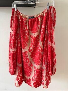 For Love & Lemons Red Floral Off-Shoulder Mini Dress